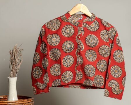 Handmade Block Print Cotton for Women - Ethnic Floral Printed Top with Long Sleeves