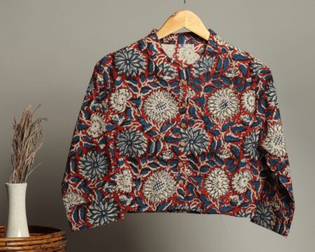 Handmade Block Print Cotton for Women - Ethnic Floral Printed Top with Long Sleeves