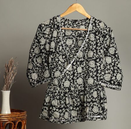 Handmade Block Print Cotton for Women - Ethnic Floral Printed Top with Long Sleeves