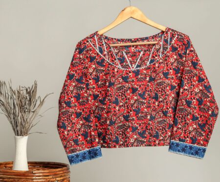 Handmade Block Print Cotton for Women - Ethnic Floral Printed Top with Long Sleeves