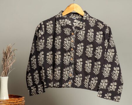 Handmade Block Print Cotton for Women - Ethnic Floral Printed Top with Long Sleeves